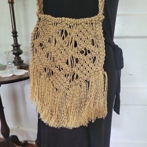 VINTAGE 70s Macrame Fringed Shoulder Bag Tasseled Purse Bohemian Hippie Boho Bag